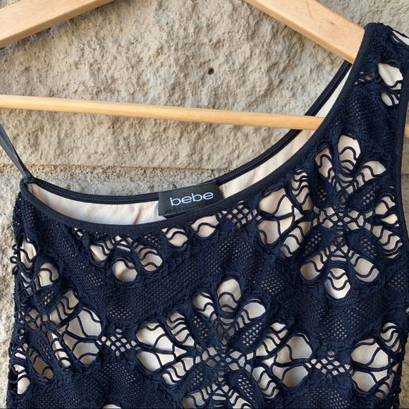 Bebe One Shoulder Crochet Slim Mini Dress - Picture 3 of 7